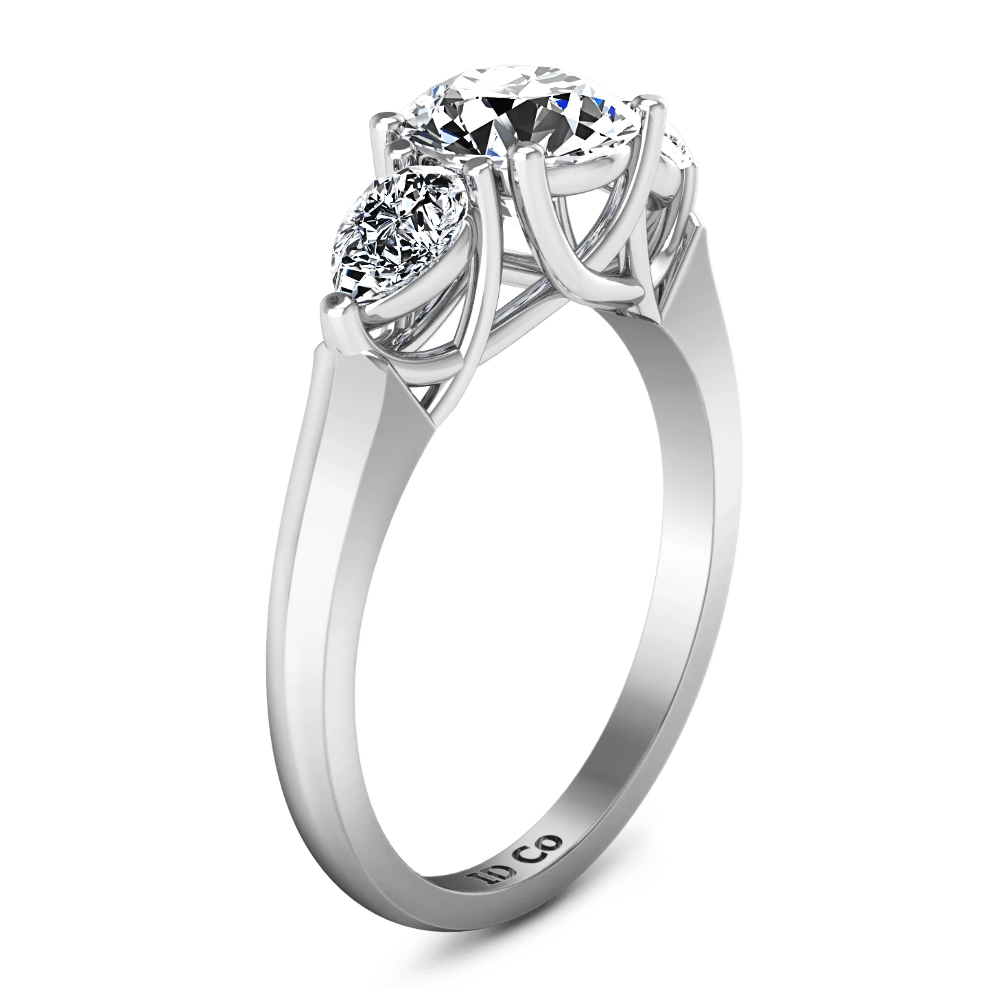 Round Diamond Three Stone Engagement Ring Chantal 14K White Gold - Image 2