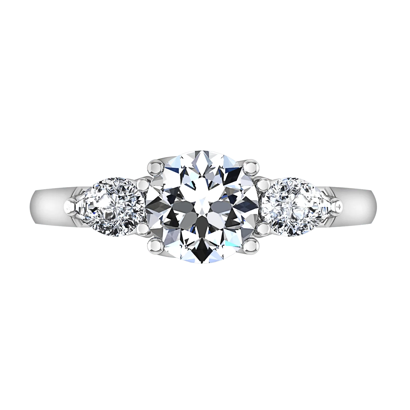 Round Diamond Three Stone Engagement Ring Chantal 14K White Gold - Image 3