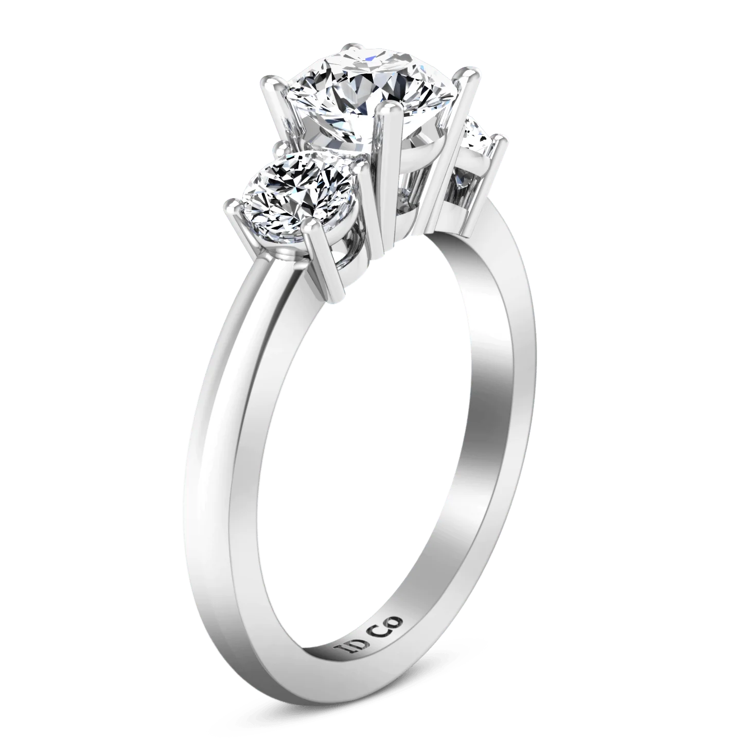 Three Stone Engagement Ring Classic 14K White Gold - Image 2