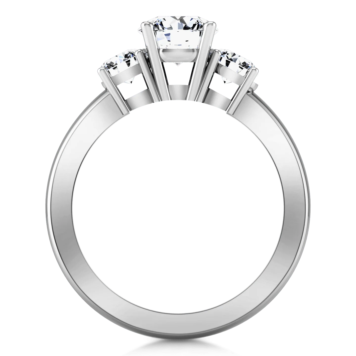 Three Stone Engagement Ring Classic 14K White Gold - Image 3