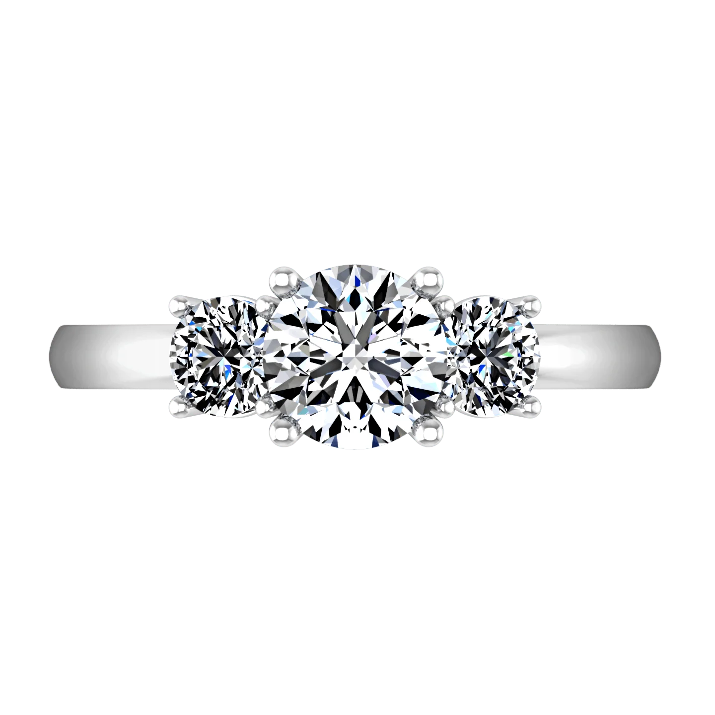Three Stone Engagement Ring Classic 14K White Gold - Image 4