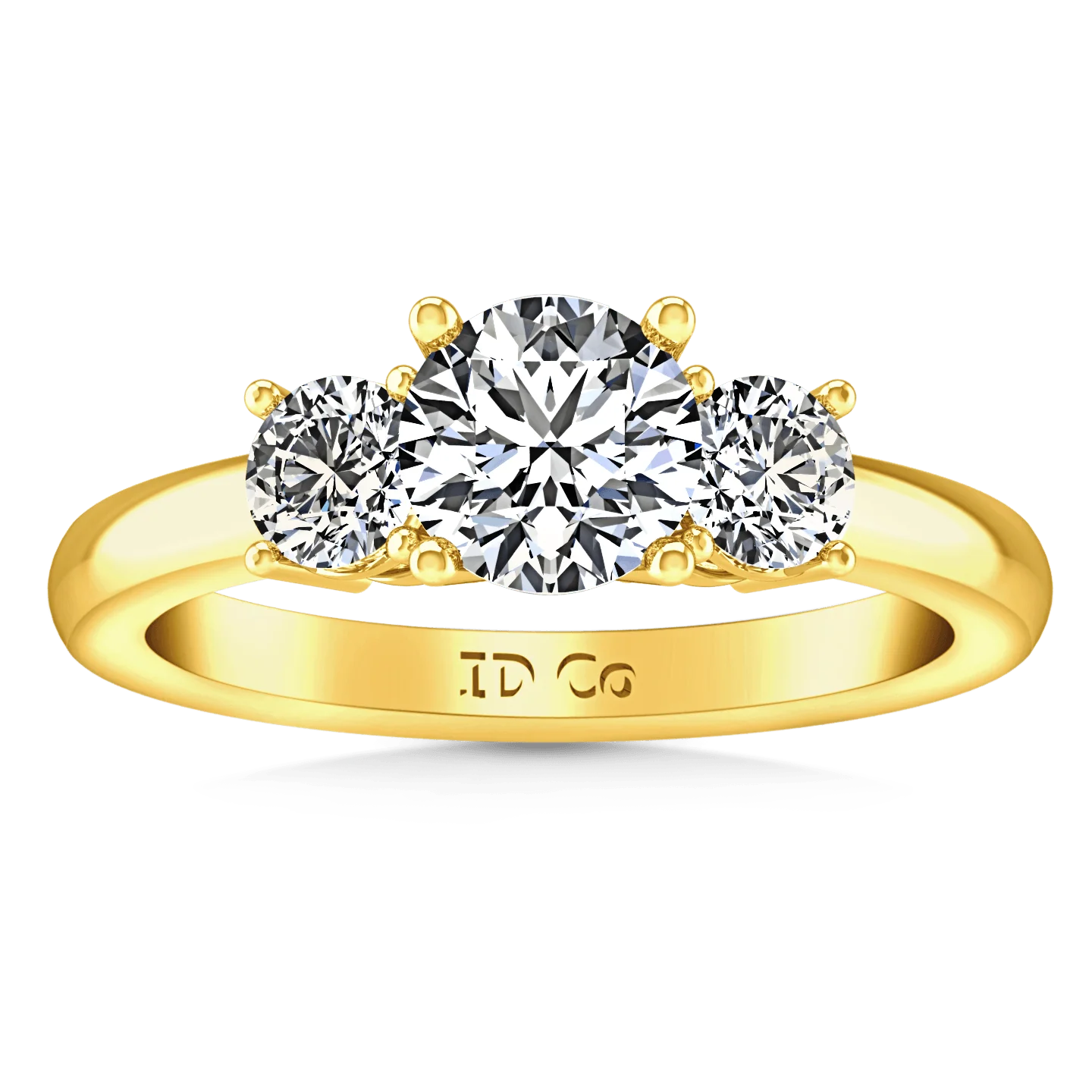 Three Stone Diamond Engagement Ring Classic 14K Yellow Gold
