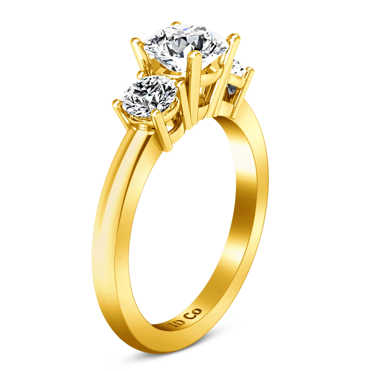 Three Stone Diamond Engagement Ring Classic 14K Yellow Gold - Image 2