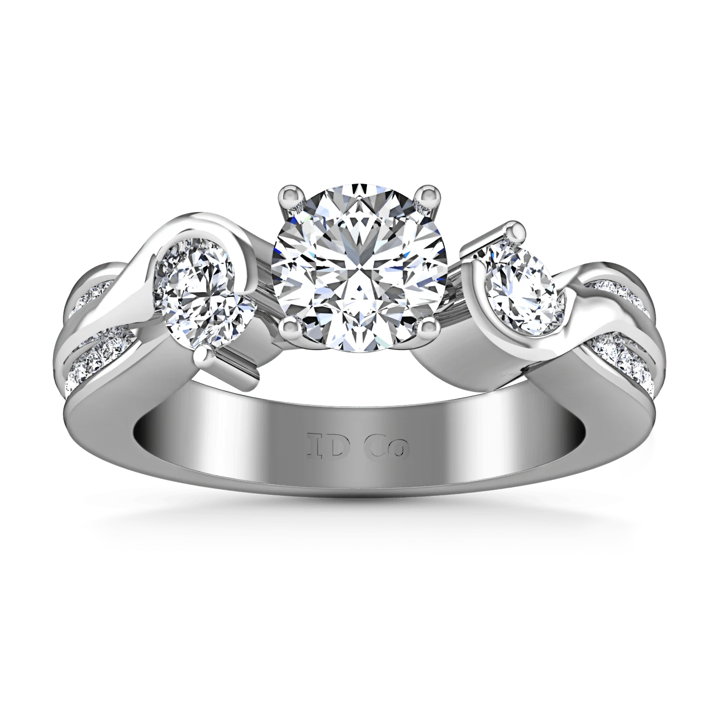 Round Diamond Three Stone Engagement Ring Cosette 14K White Gold