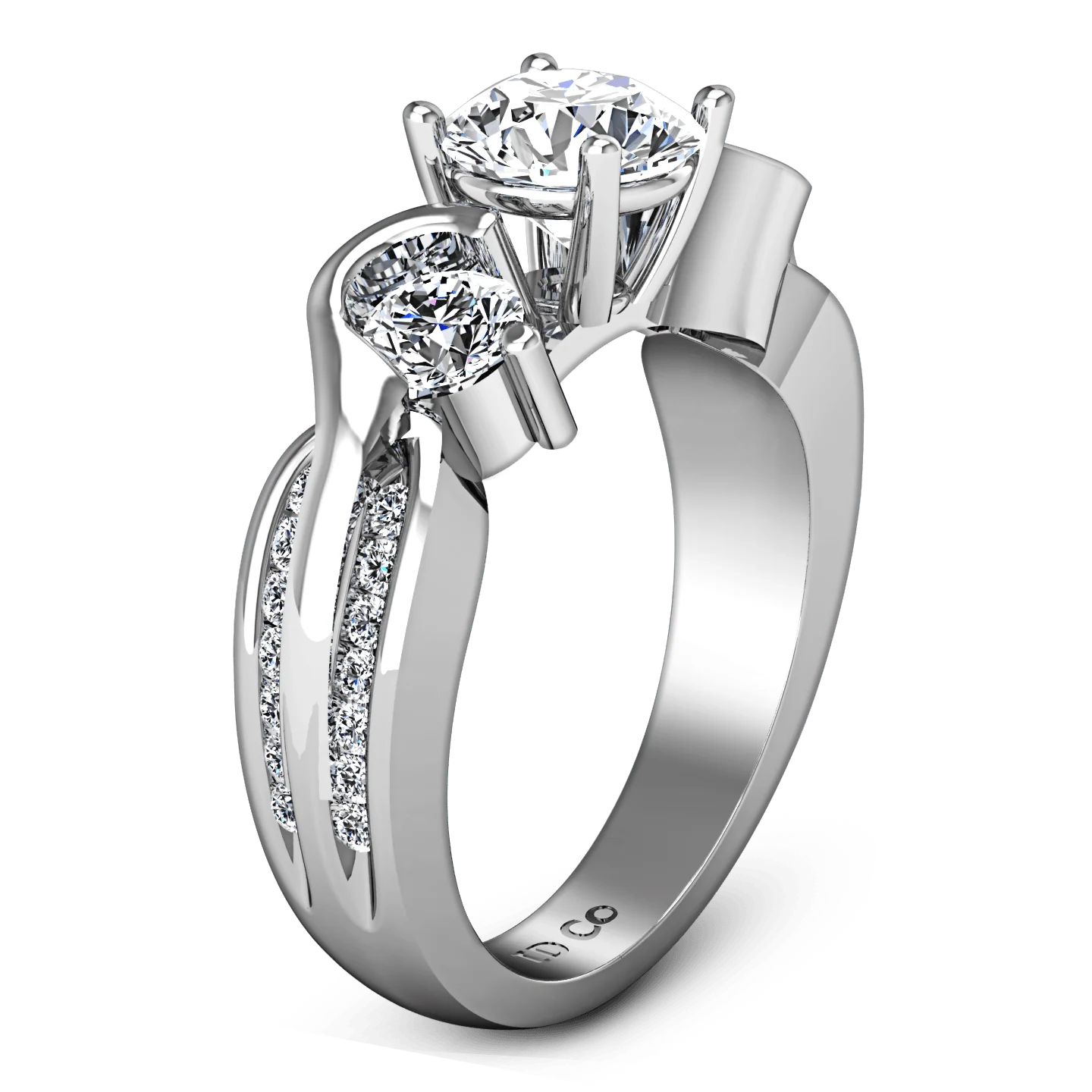 Round Diamond Three Stone Engagement Ring Cosette 14K White Gold - Image 2