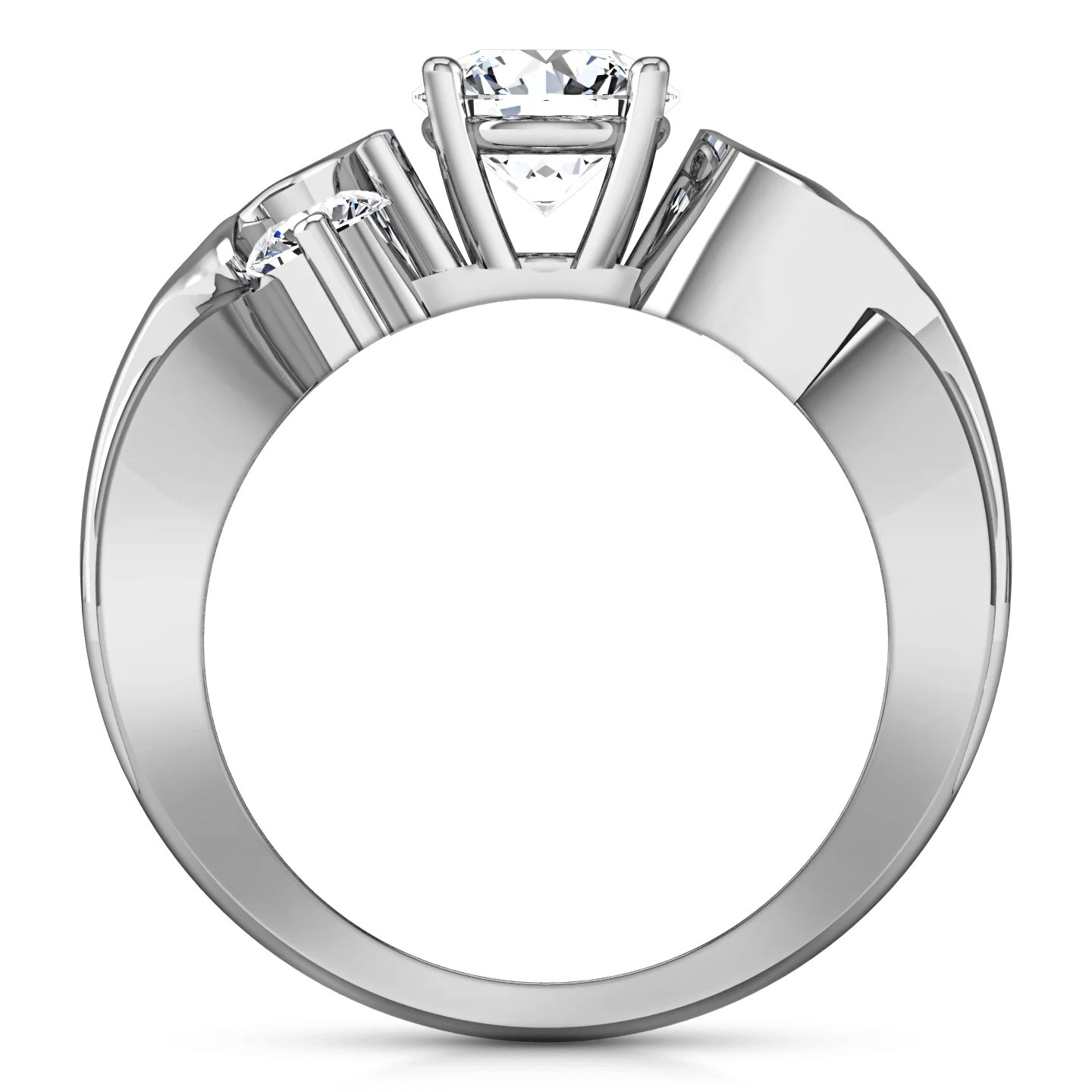 Round Diamond Three Stone Engagement Ring Cosette 14K White Gold - Image 3