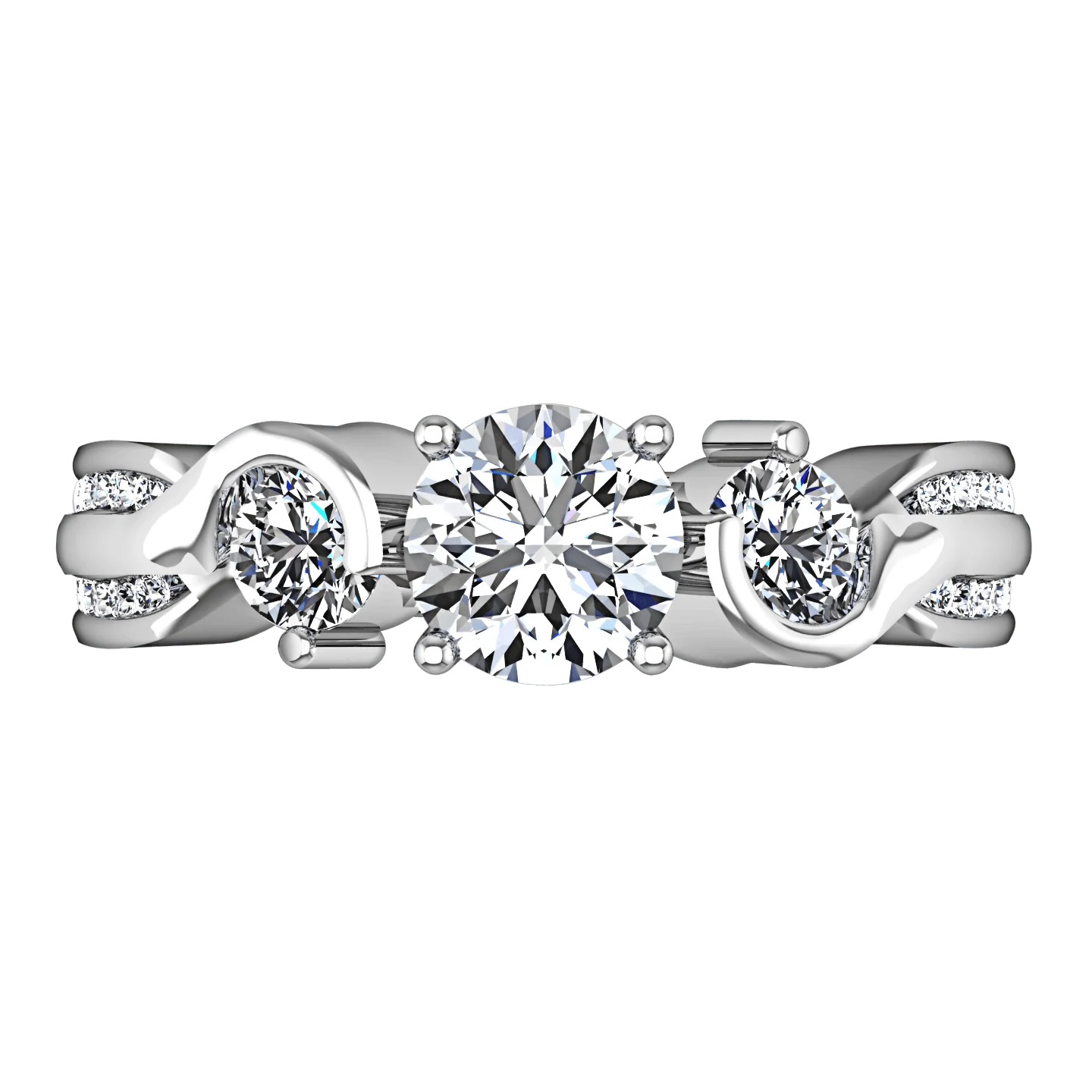 Round Diamond Three Stone Engagement Ring Cosette 14K White Gold - Image 4