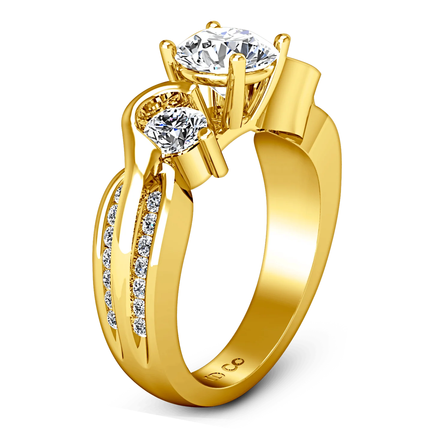 Three Stone Diamond Engagement Ring Cosette 14K Yellow Gold - Image 2