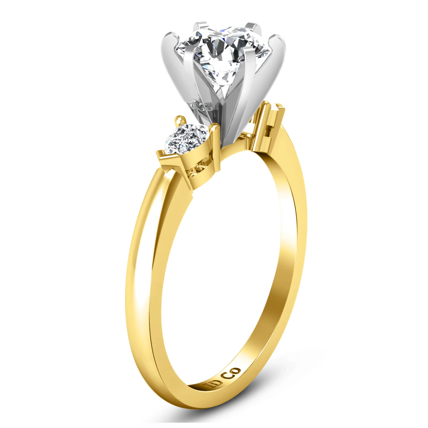 Three Stone Diamond Engagement Ring Eliza Pear Shape 14K Yellow Gold - Image 2