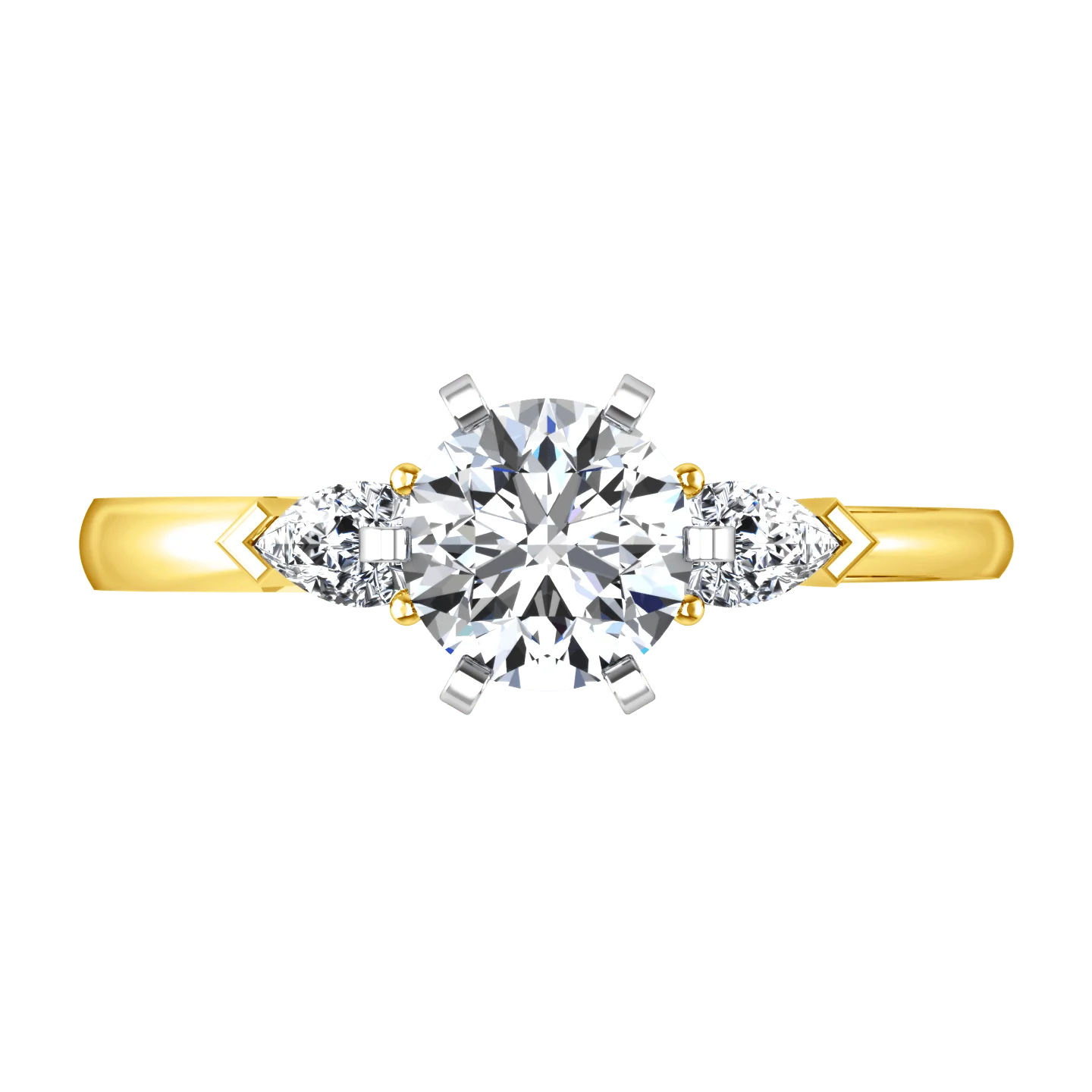 Three Stone Diamond Engagement Ring Eliza Pear Shape 14K Yellow Gold - Image 4