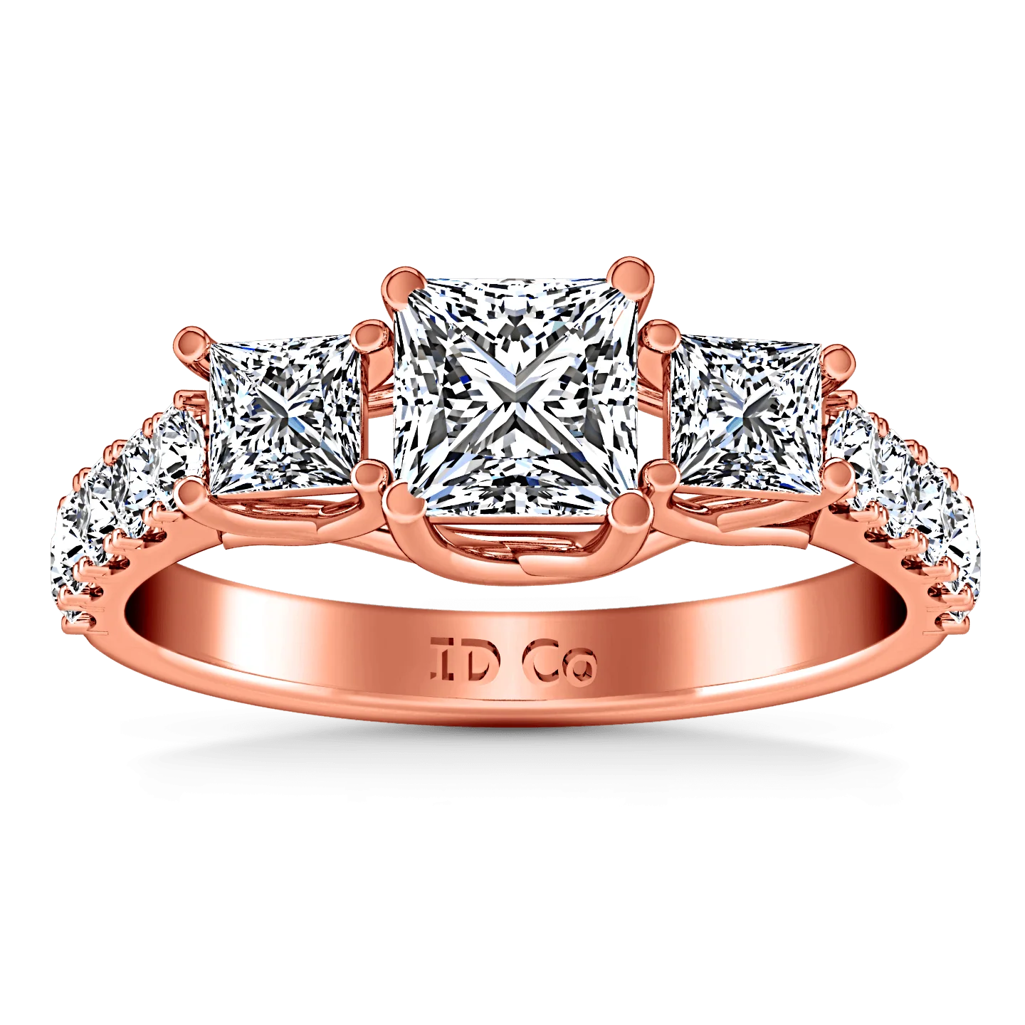Three Stone Diamond EngagementRing Enchantment Lattice 14K Rose Gold