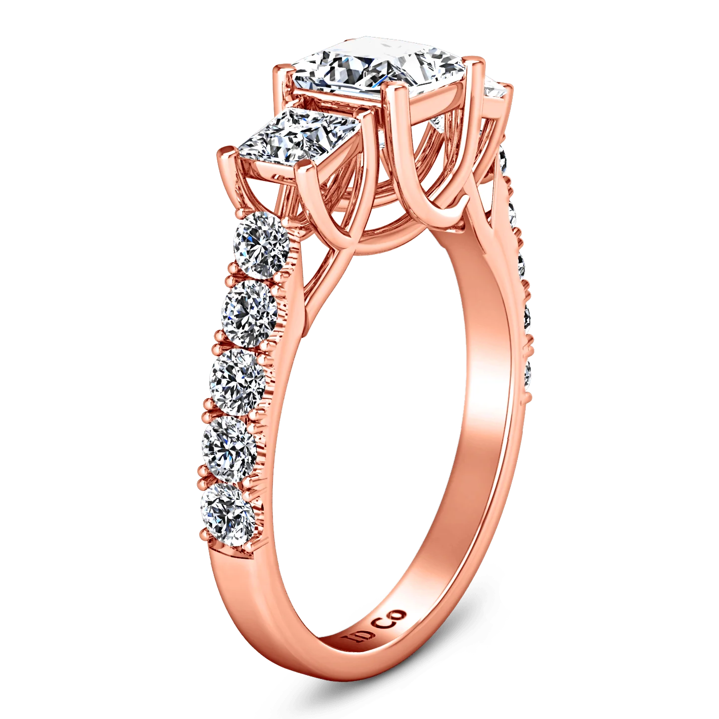 Three Stone Diamond EngagementRing Enchantment Lattice 14K Rose Gold - Image 2