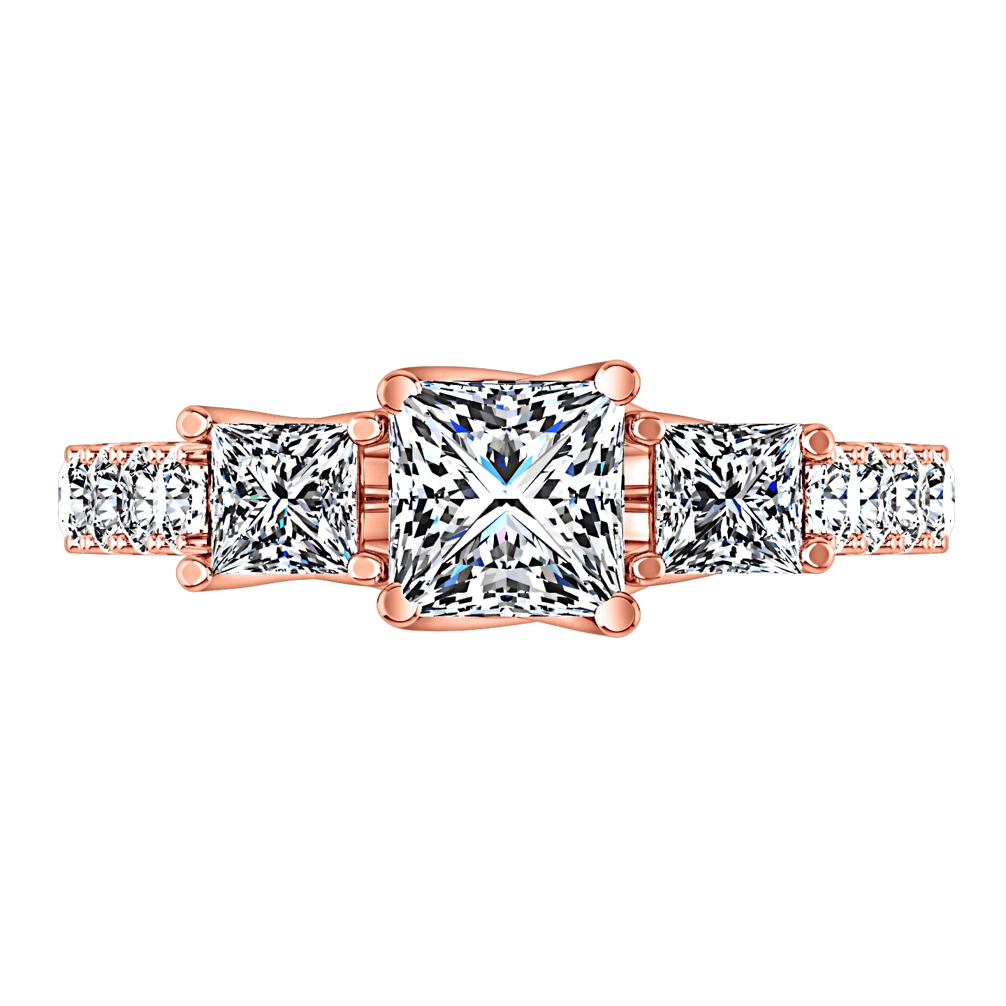 Three Stone Diamond EngagementRing Enchantment Lattice 14K Rose Gold - Image 3