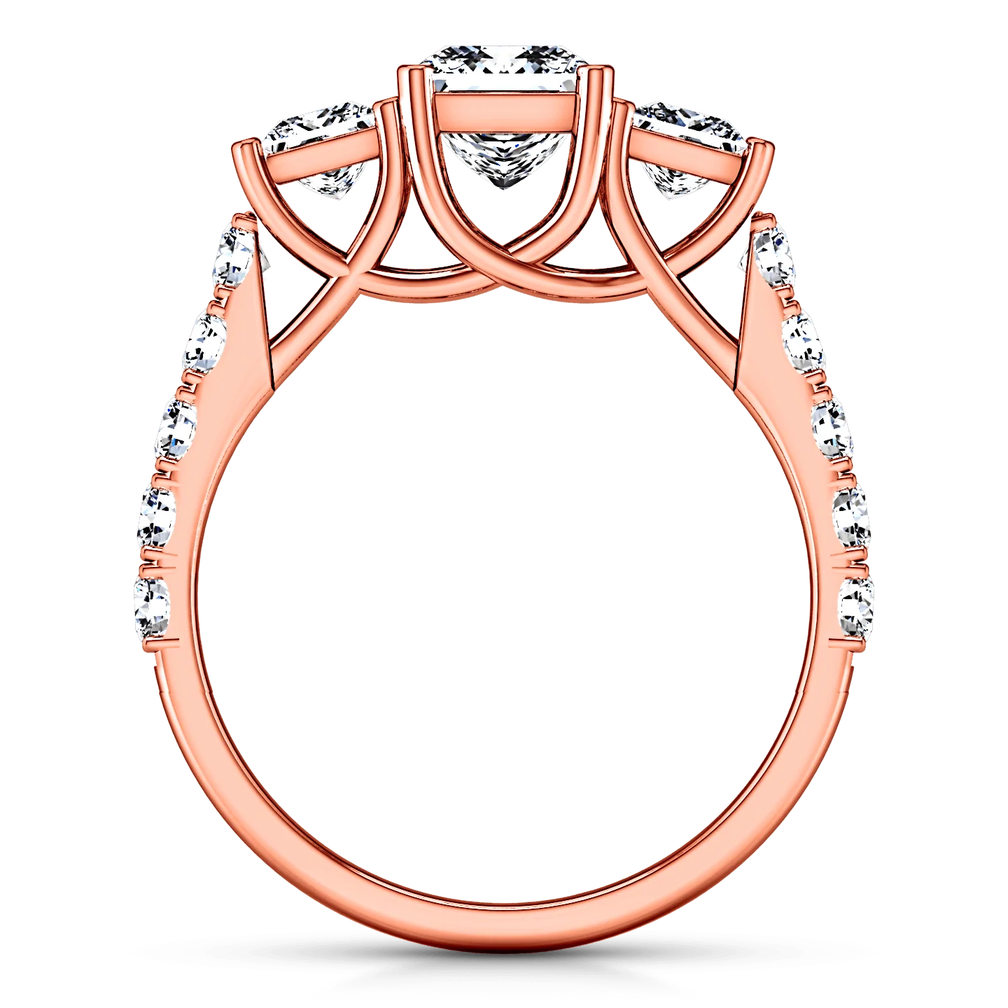 Three Stone Diamond EngagementRing Enchantment Lattice 14K Rose Gold - Image 4