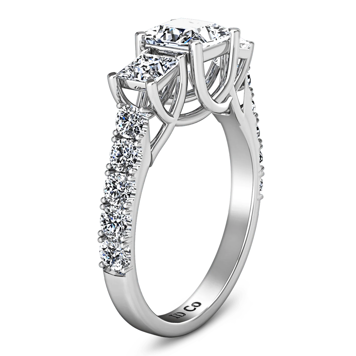 Three Stone Princess Cut Diamond Engagement Ring Enchantment Lattice 14K White Gold - Image 2