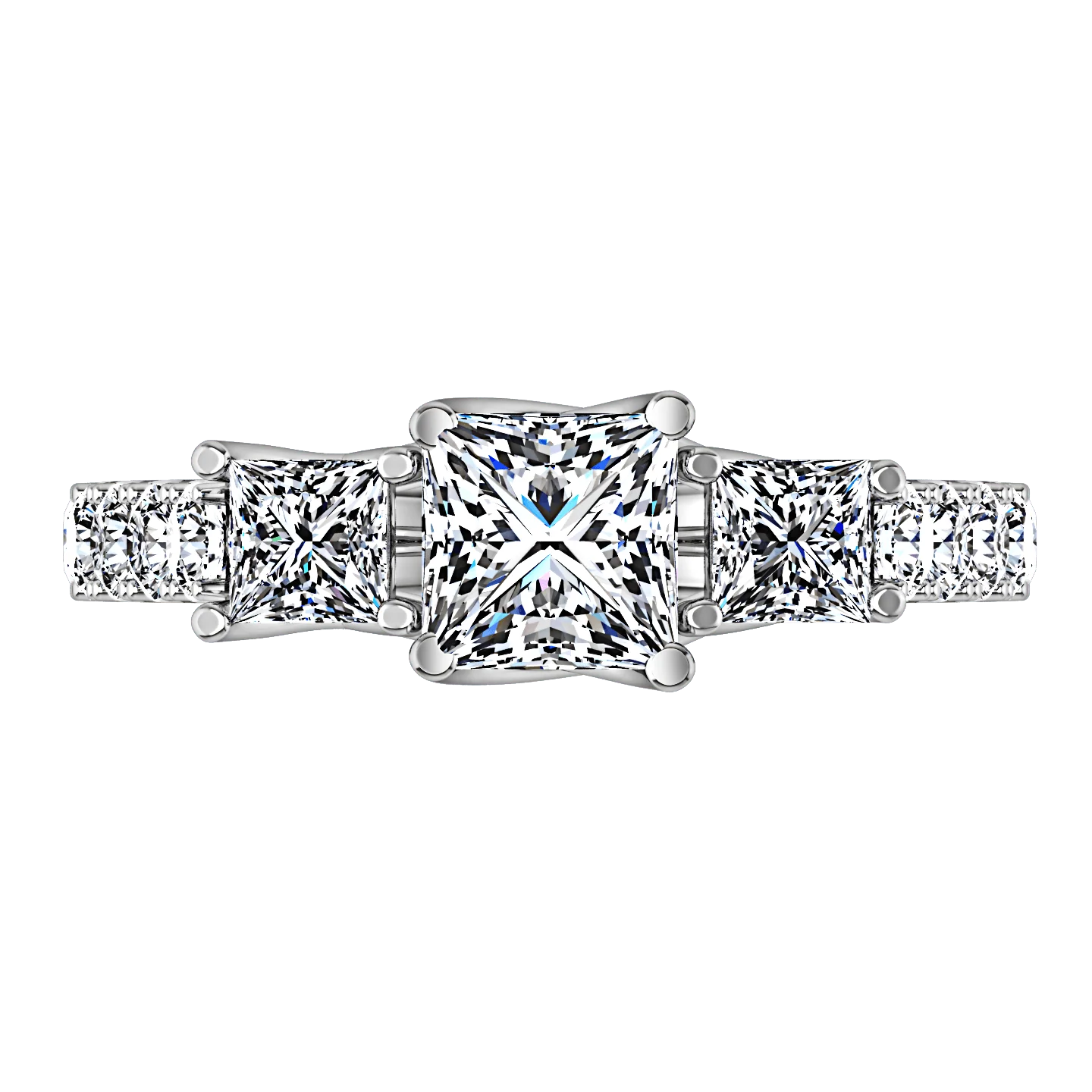 Three Stone Princess Cut Diamond Engagement Ring Enchantment Lattice 14K White Gold - Image 3