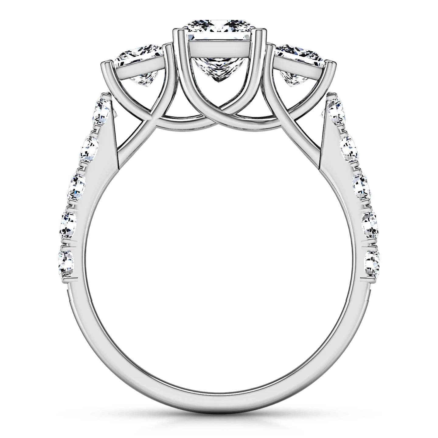 Three Stone Princess Cut Diamond Engagement Ring Enchantment Lattice 14K White Gold - Image 4