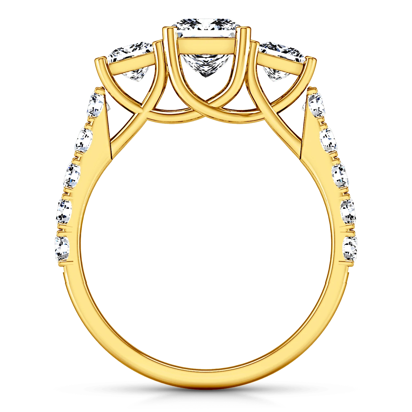 Three Stone Diamond Engagement Ring Enchantment Lattice 14K Yellow Gold - Image 3