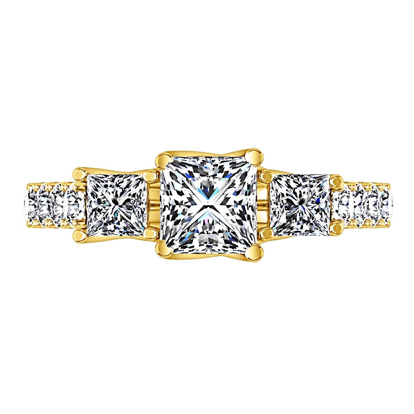 Three Stone Diamond Engagement Ring Enchantment Lattice 14K Yellow Gold - Image 4