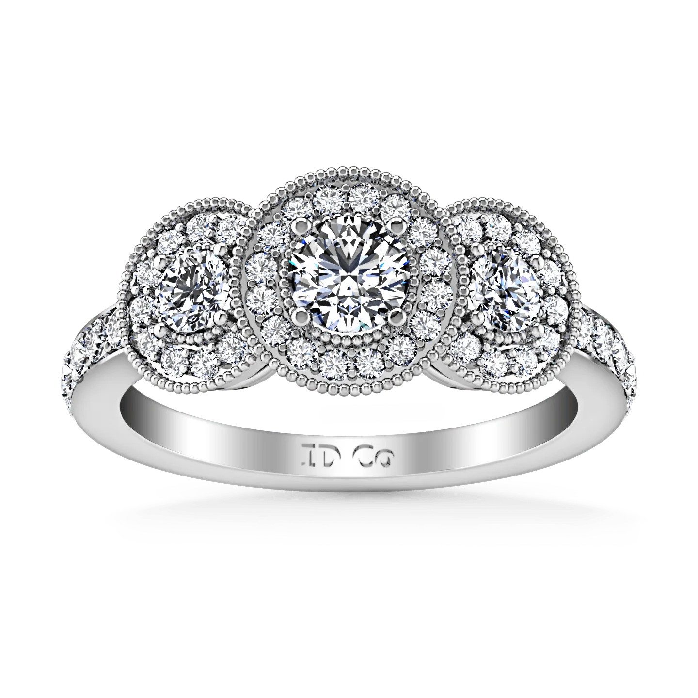 Round Diamond Three Stone Engagement Ring Giselle 14K White Gold