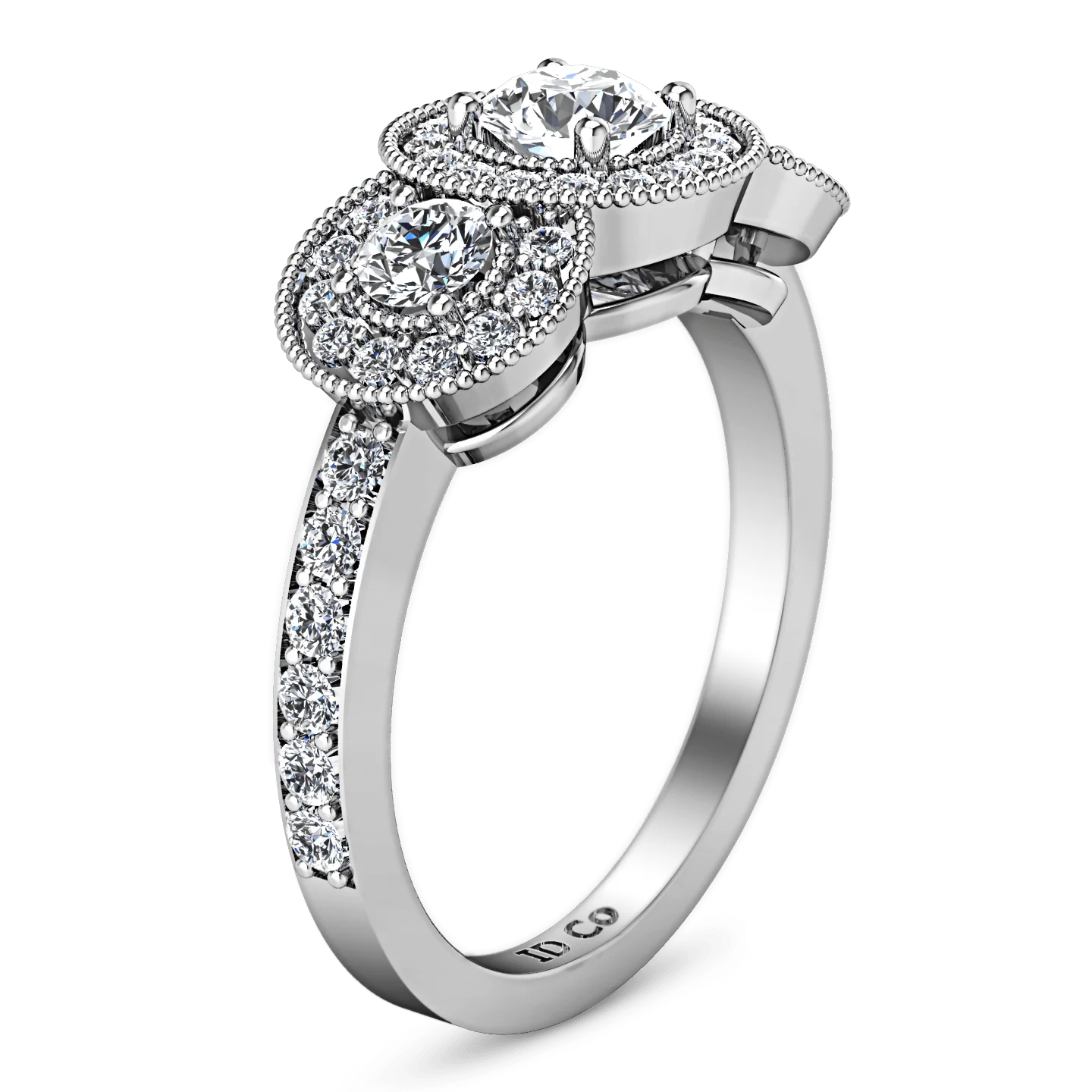Round Diamond Three Stone Engagement Ring Giselle 14K White Gold - Image 2