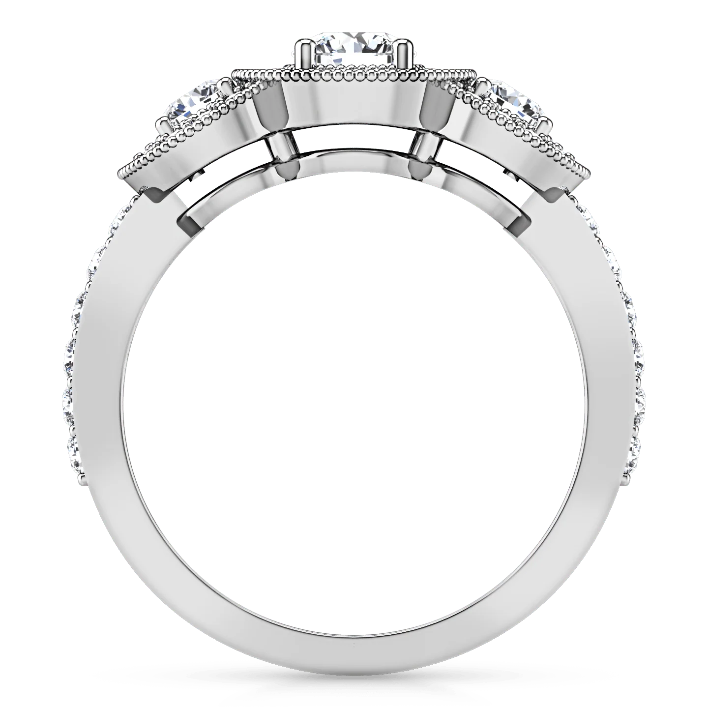 Round Diamond Three Stone Engagement Ring Giselle 14K White Gold - Image 3