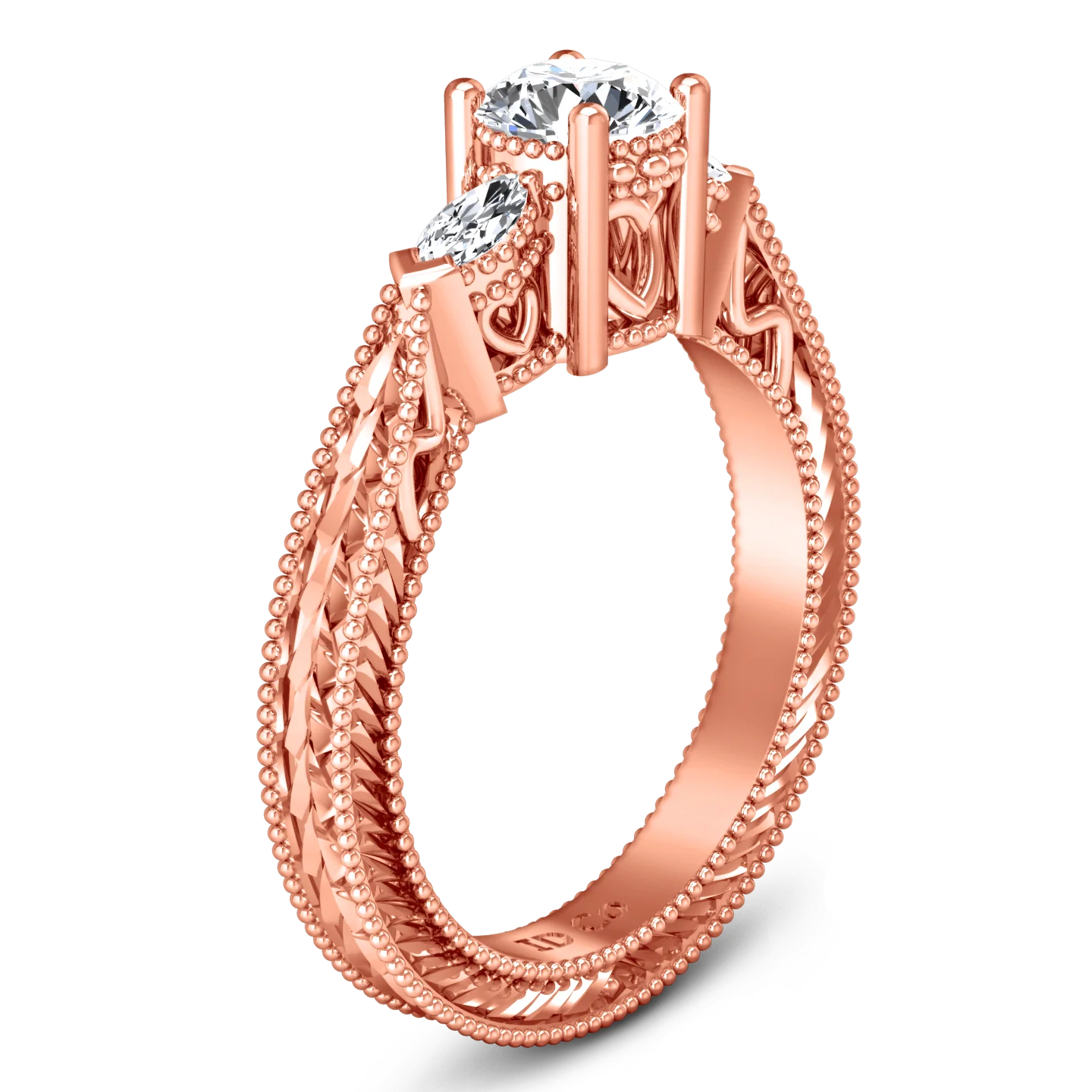 Three Stone Diamond EngagementRing Haven 14K Rose Gold - Image 2