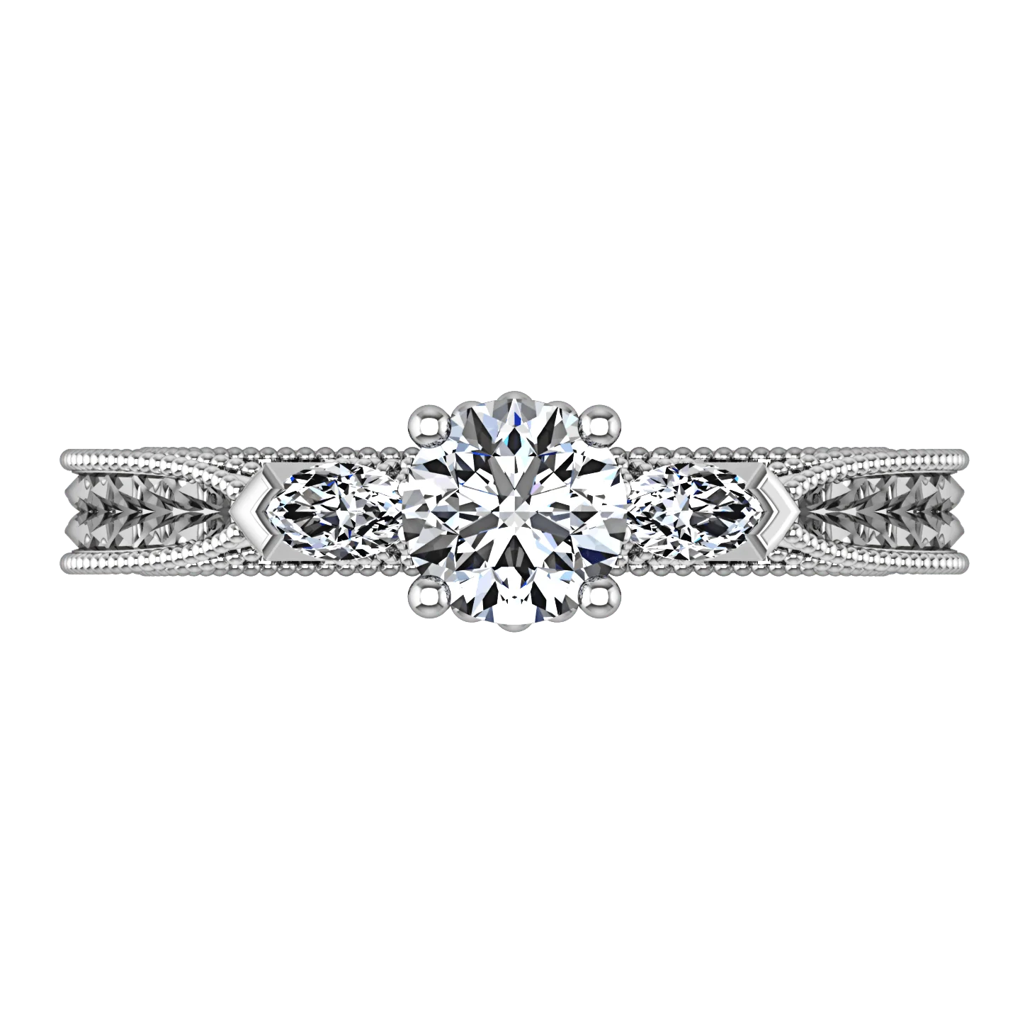 Round Diamond Three Stone Engagement Ring Haven 14K White Gold - Image 4