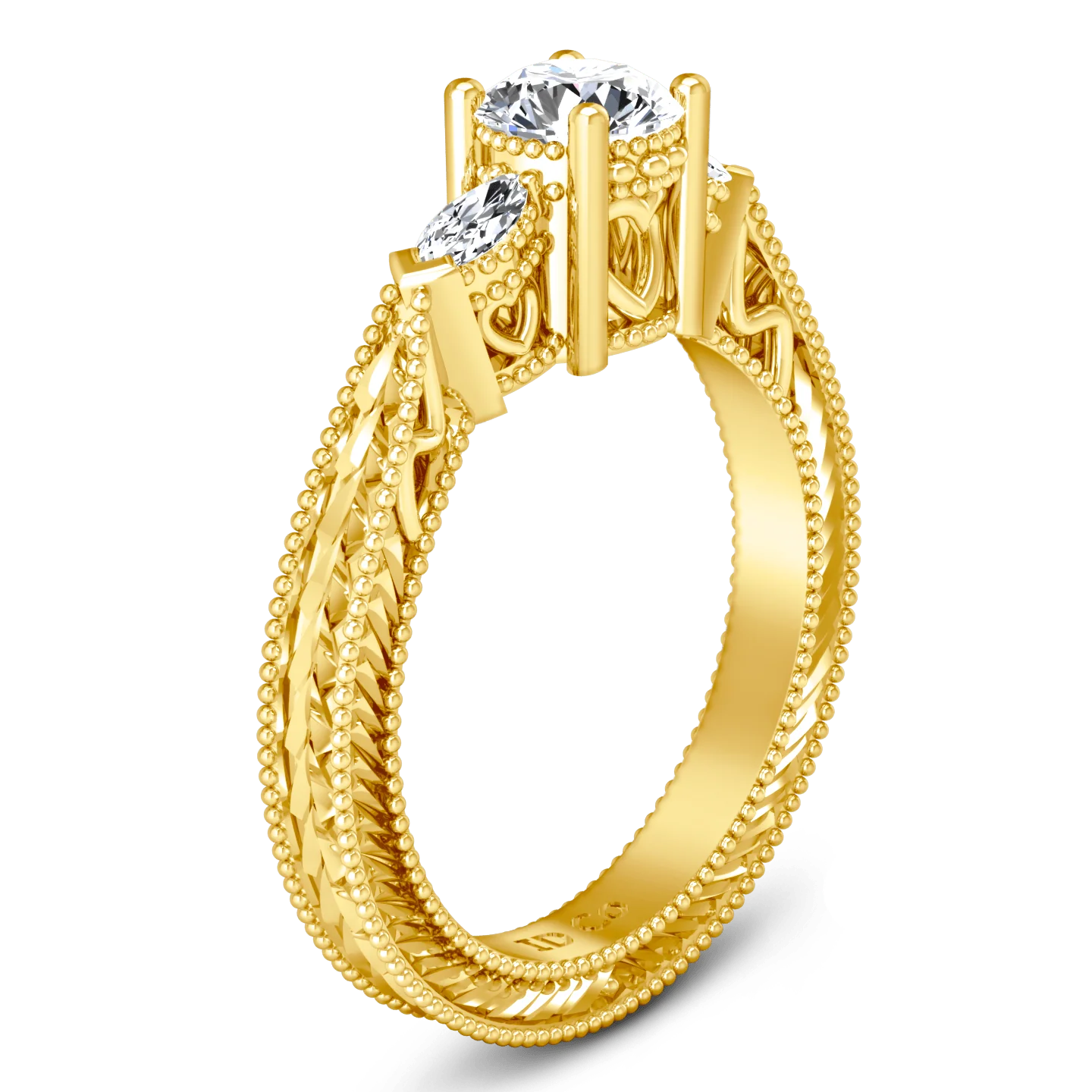 Three Stone Diamond Engagement Ring Haven 14K Yellow Gold - Image 2