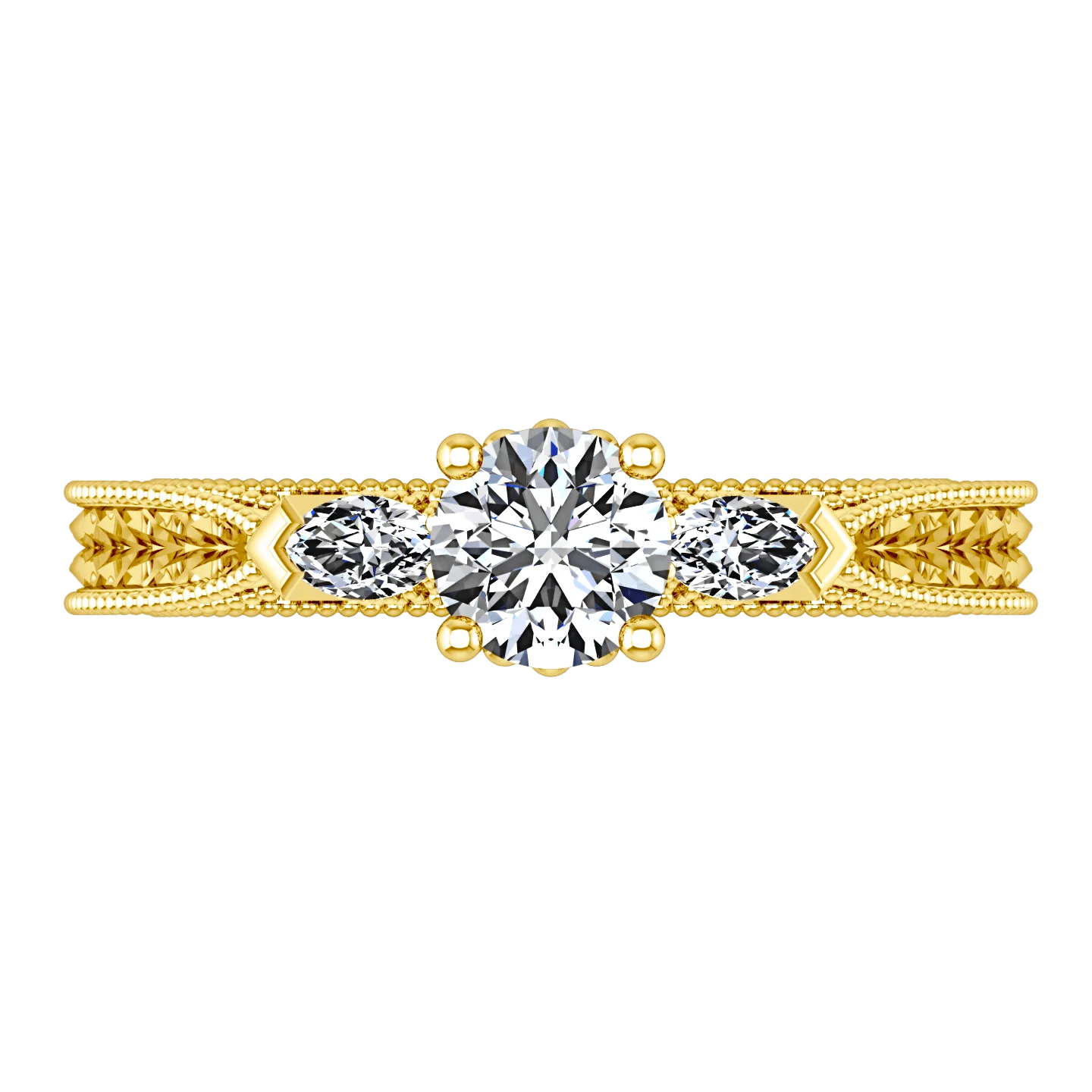 Three Stone Diamond Engagement Ring Haven 14K Yellow Gold - Image 4