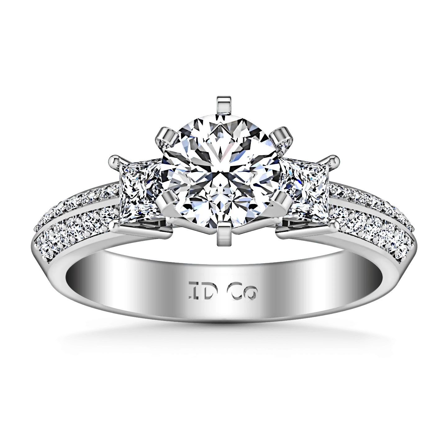 Round Diamond Three Stone Engagement Ring Ivana 14K White Gold