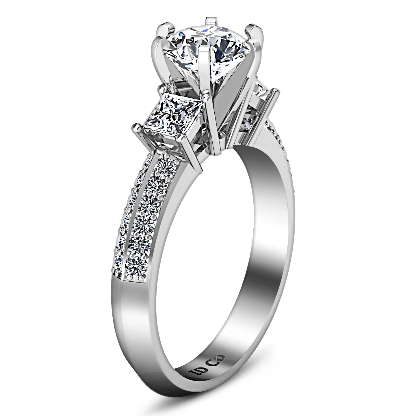 Round Diamond Three Stone Engagement Ring Ivana 14K White Gold - Image 2