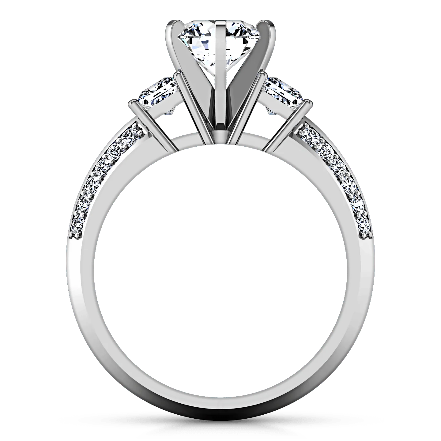 Round Diamond Three Stone Engagement Ring Ivana 14K White Gold - Image 4