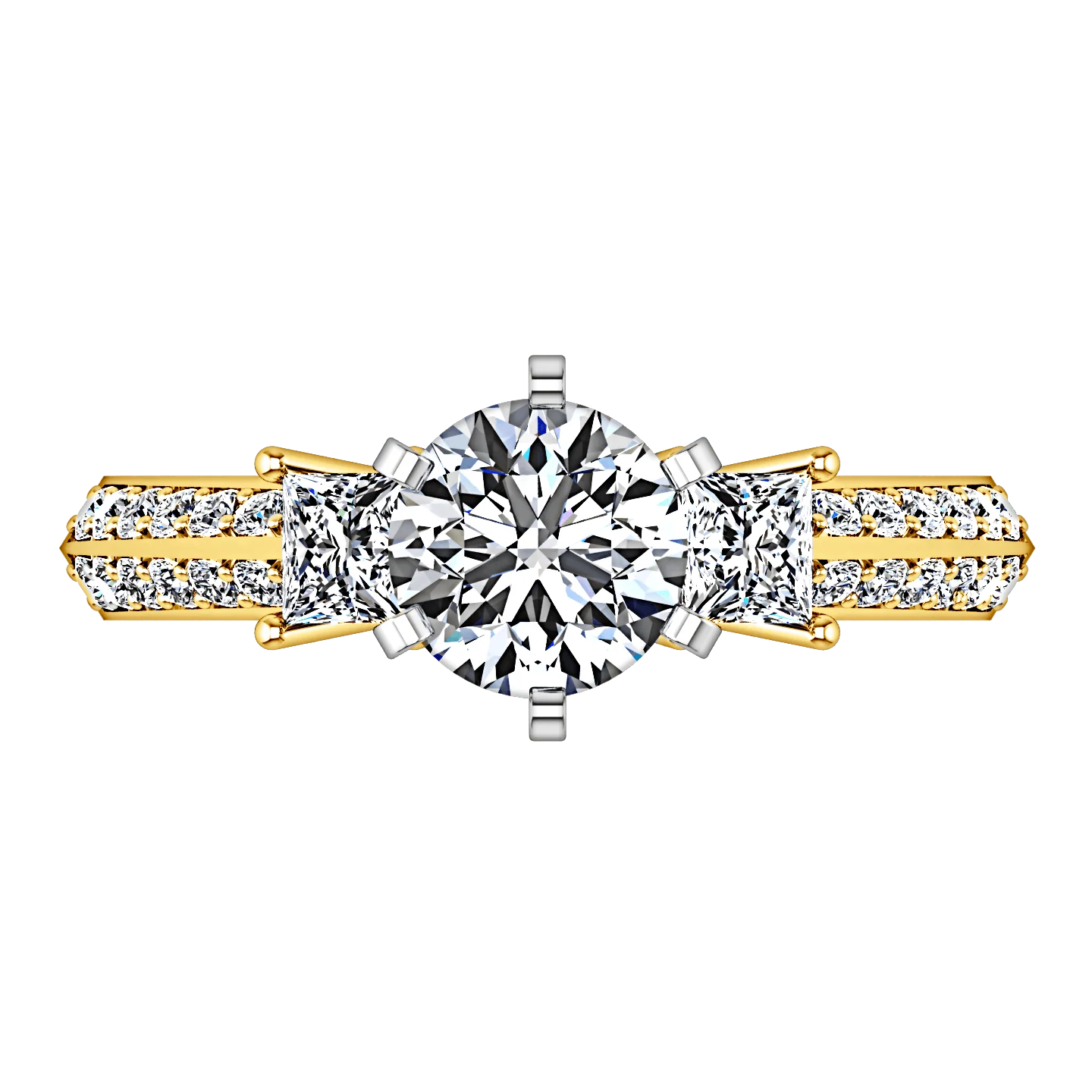 Three Stone Diamond Engagement Ring Ivana 14K Yellow Gold - Image 4