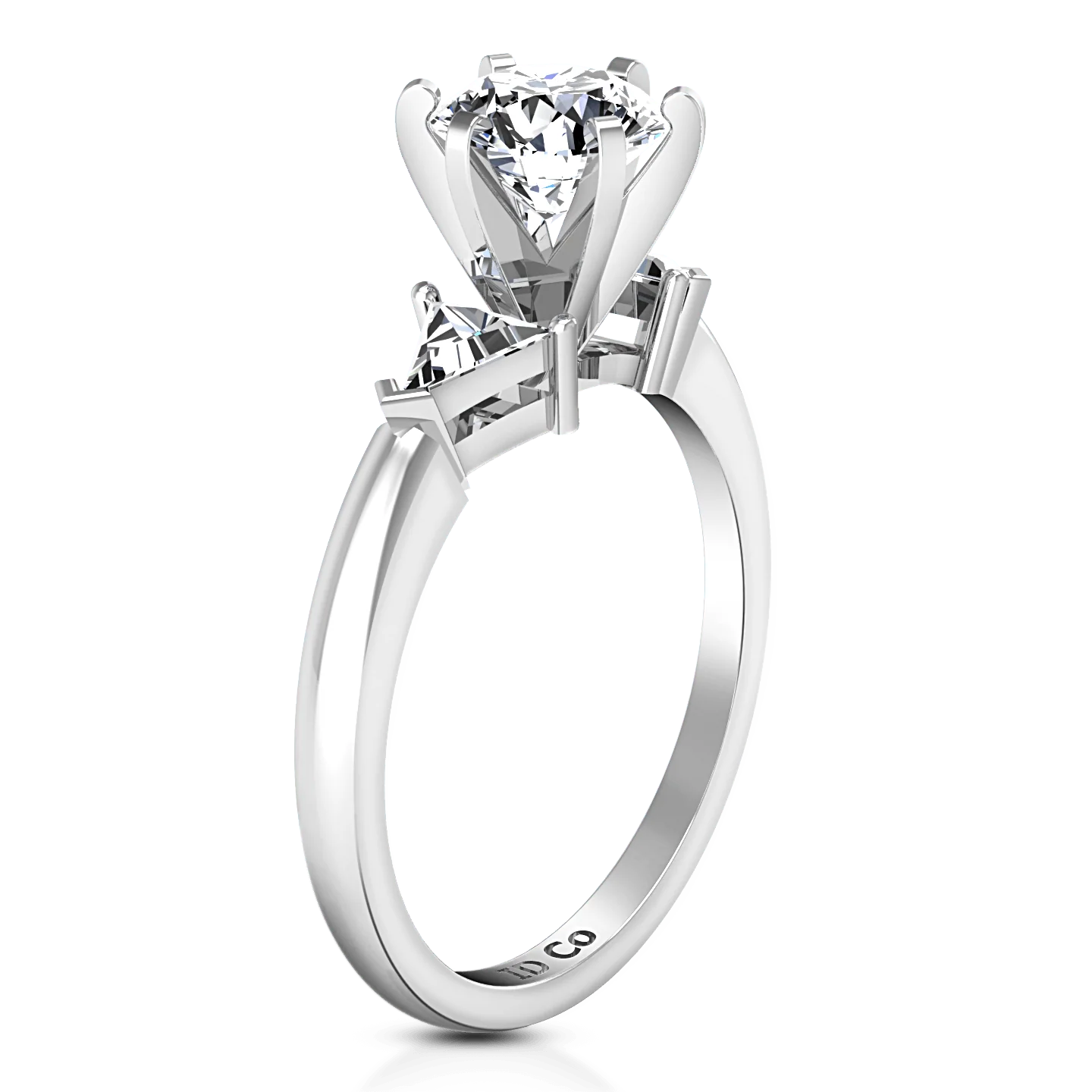 Round Diamond Three Stone Engagement Ring Miranda Trilliant 14K White Gold - Image 2