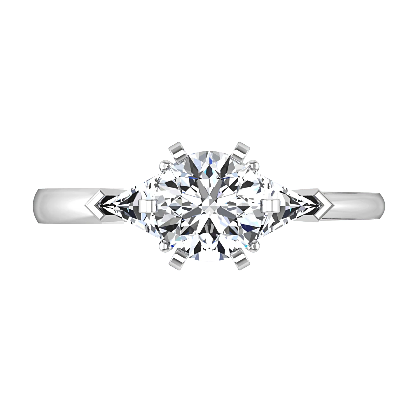 Round Diamond Three Stone Engagement Ring Miranda Trilliant 14K White Gold - Image 4