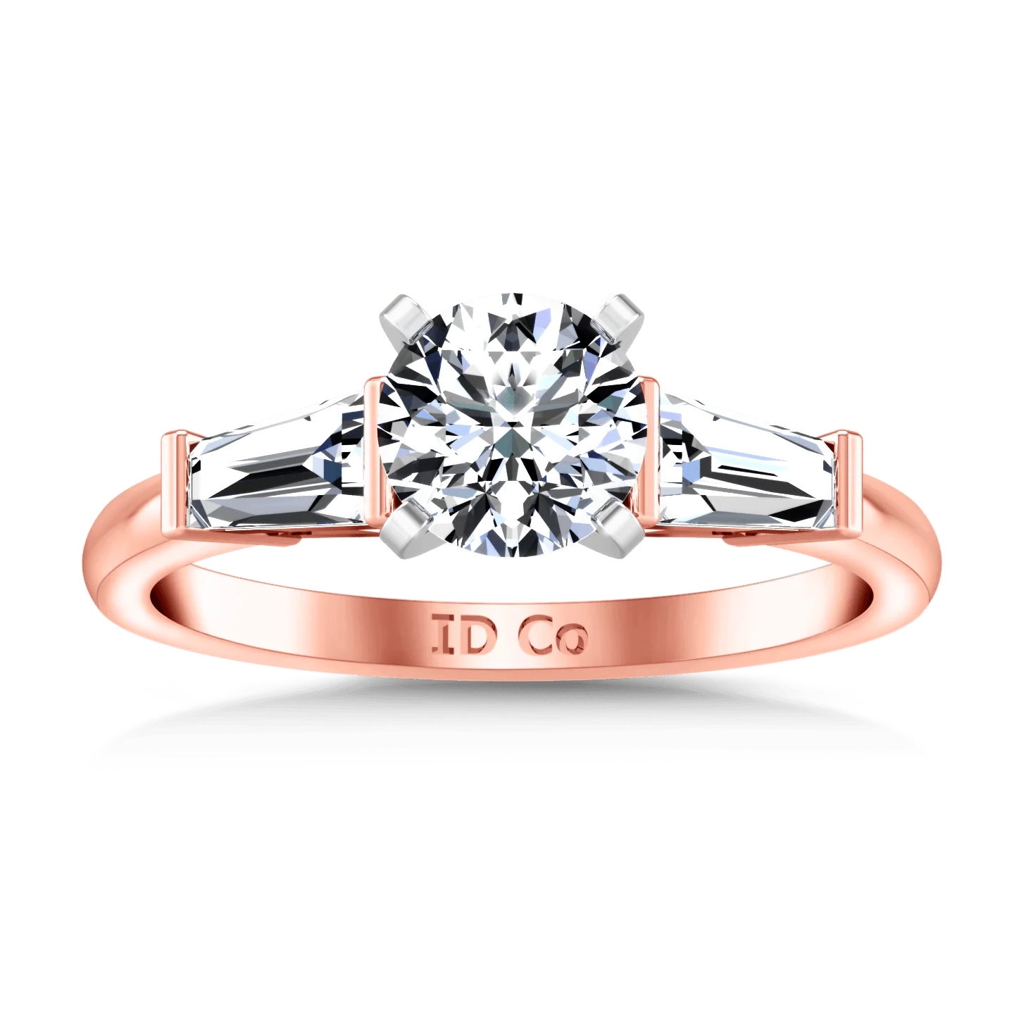 Three Stone Diamond EngagementRing Prong Channel Set Tappered Baguette 14K Rose Gold