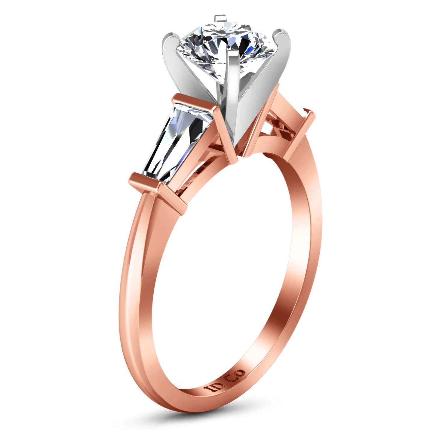 Three Stone Diamond EngagementRing Prong Channel Set Tappered Baguette 14K Rose Gold - Image 2