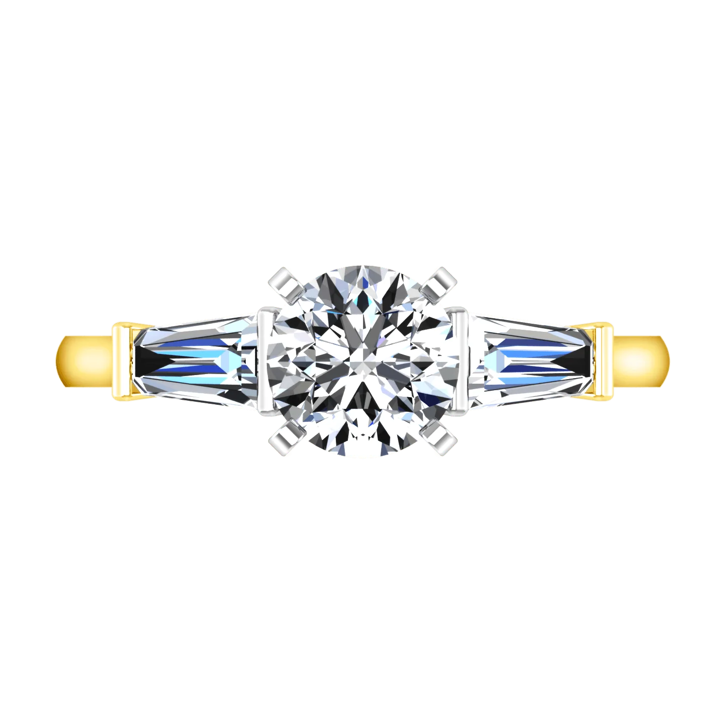 Three Stone Diamond Engagement Ring Prong Channel Set Tappered Baguette 14K Yellow Gold - Image 4