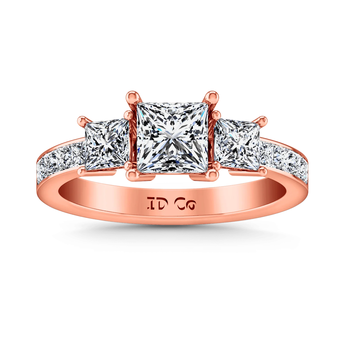 Three Stone Princess Cut Engagement Ring Rebecca 14K Rose Gold
