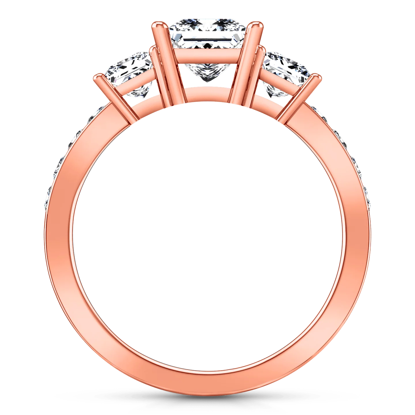 Three Stone Princess Cut Engagement Ring Rebecca 14K Rose Gold - Image 4