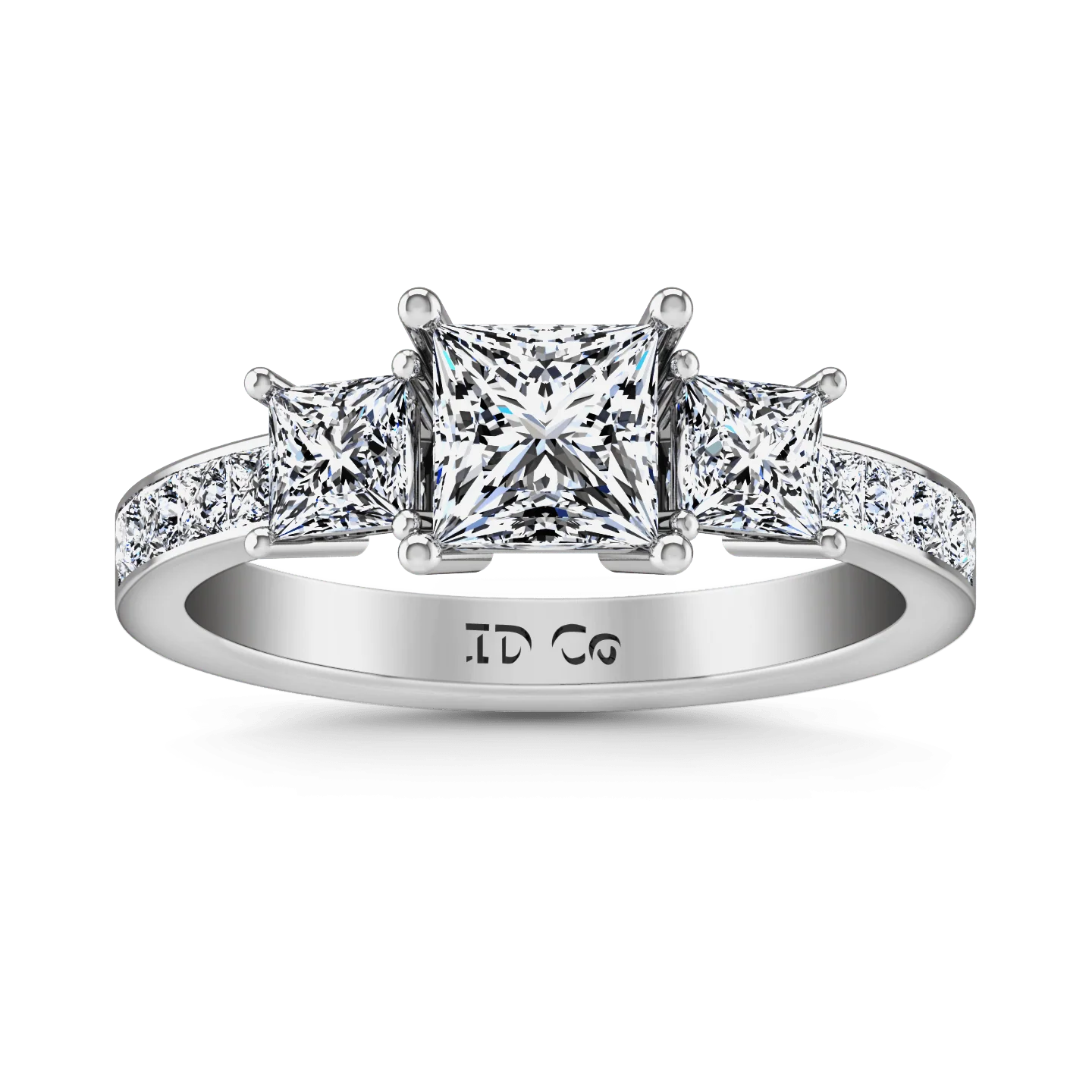 Three Stone Princess Cut Diamond Engagement Ring Rebecca 14K White Gold