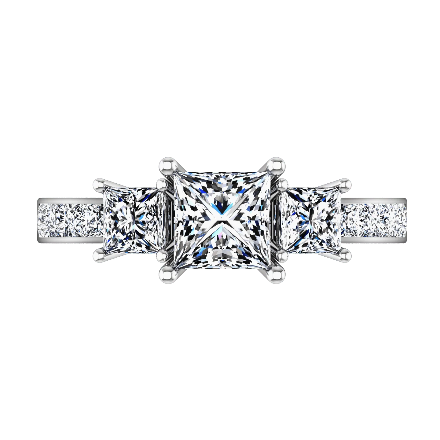 Three Stone Princess Cut Diamond Engagement Ring Rebecca 14K White Gold - Image 3