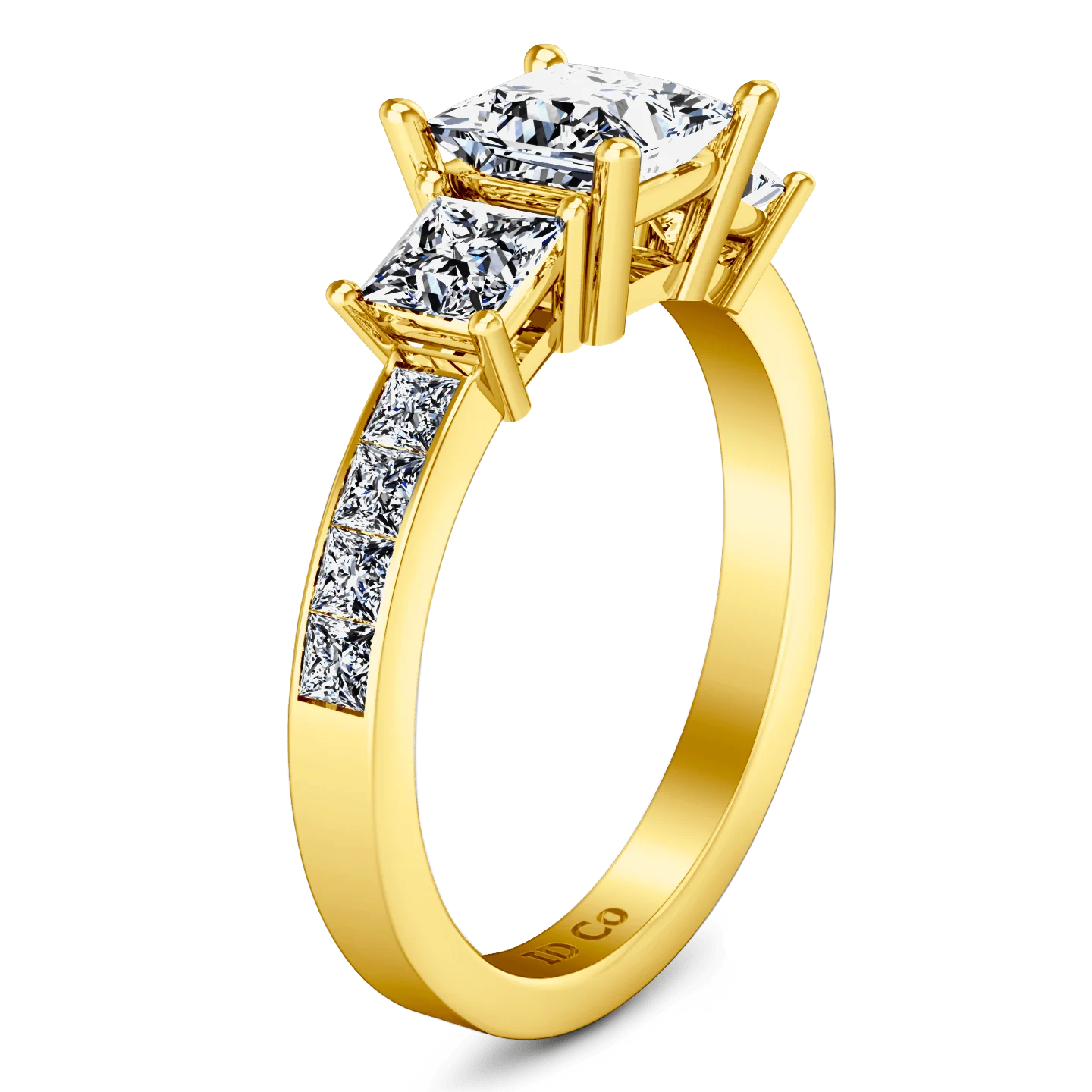 Three Stone Diamond Princess Cut Engagement Ring Rebecca 14K Yellow Gold - Image 2