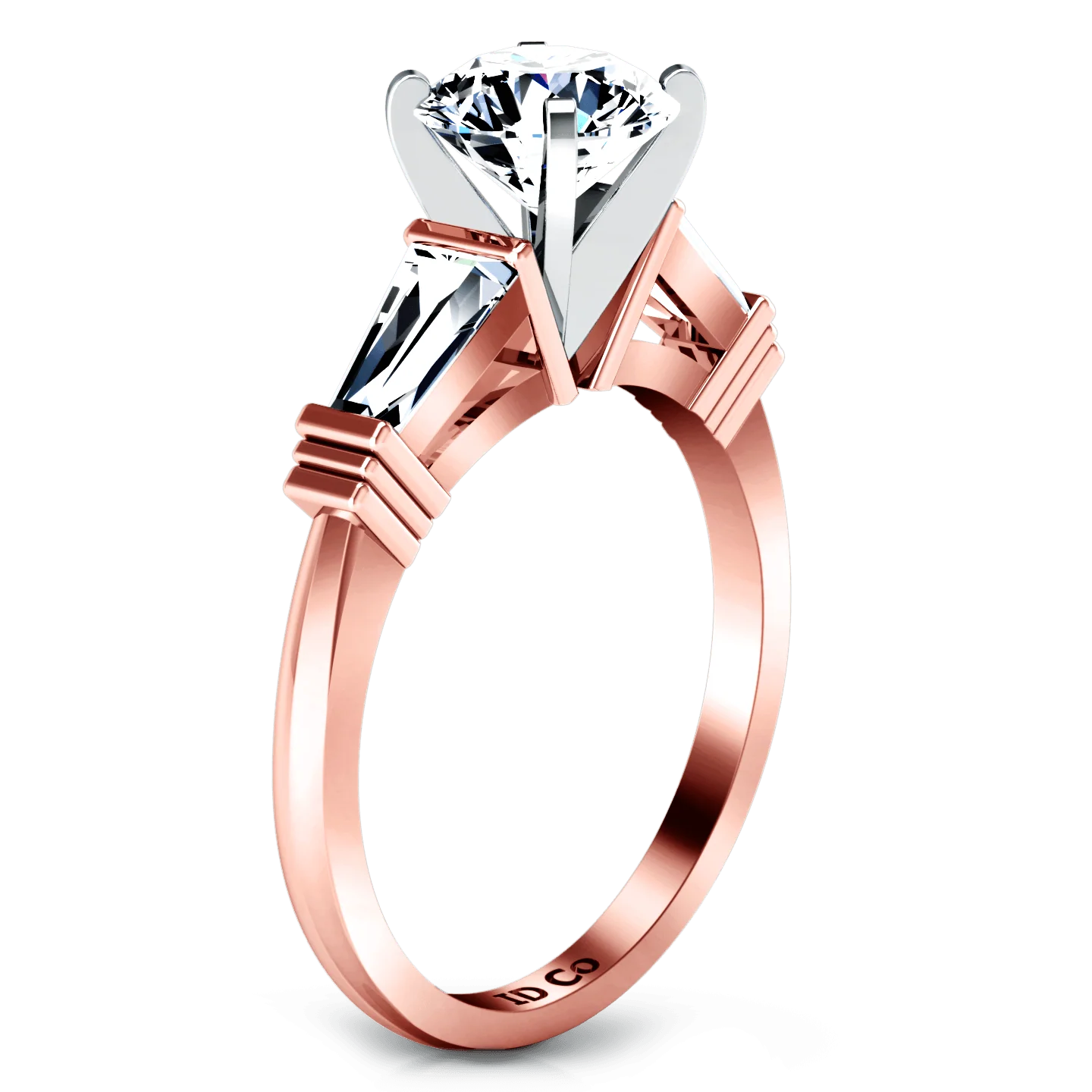 Three Stone Diamond EngagementRing Structural Tapered Baguette 14K Rose Gold - Image 2