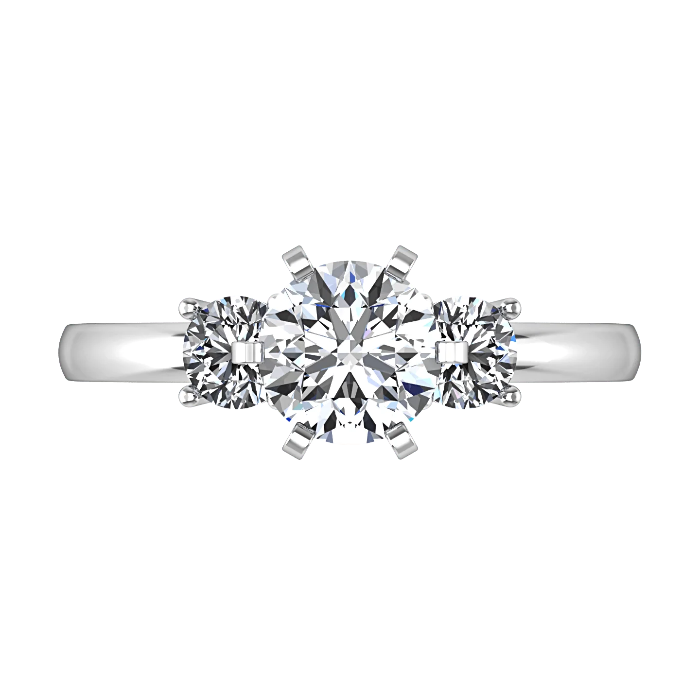Round Diamond Three Stone Engagement Ring Talia 14K White Gold - Image 4