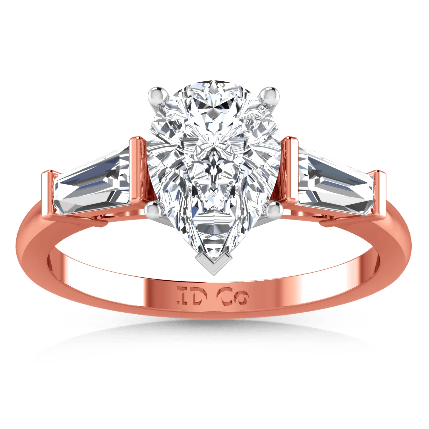 Three Stone Diamond EngagementRing Tapered Baguette 14K Rose Gold