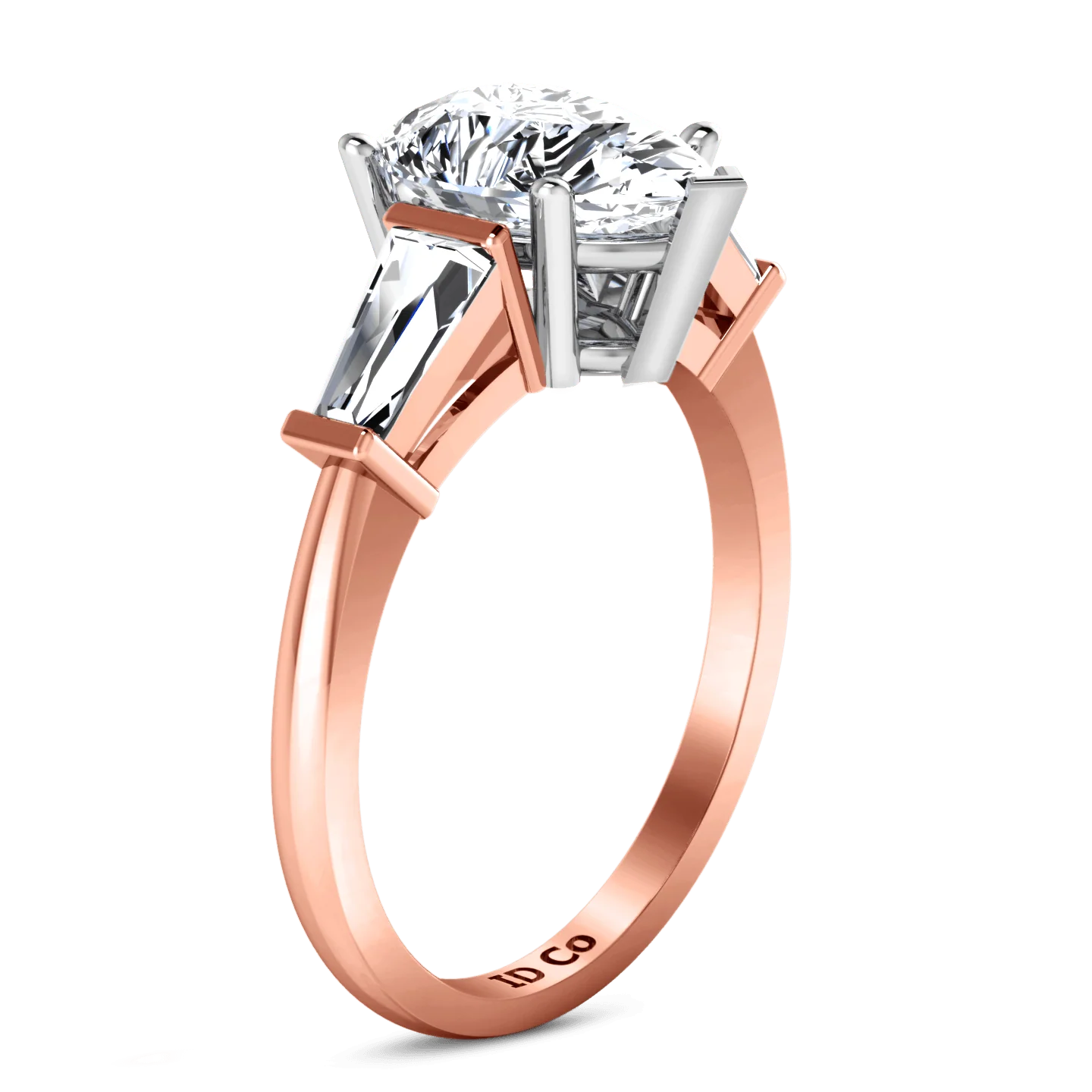 Three Stone Diamond EngagementRing Tapered Baguette 14K Rose Gold - Image 2