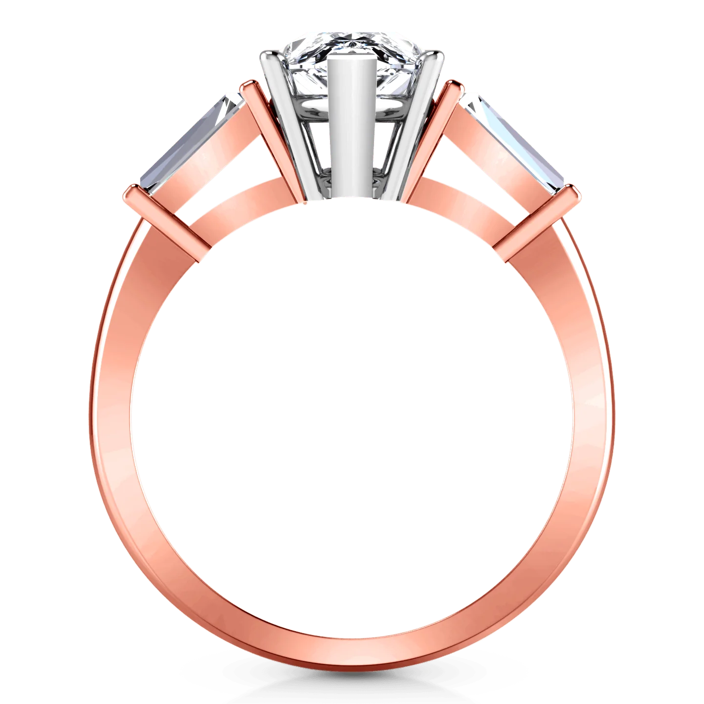 Three Stone Diamond EngagementRing Tapered Baguette 14K Rose Gold - Image 3