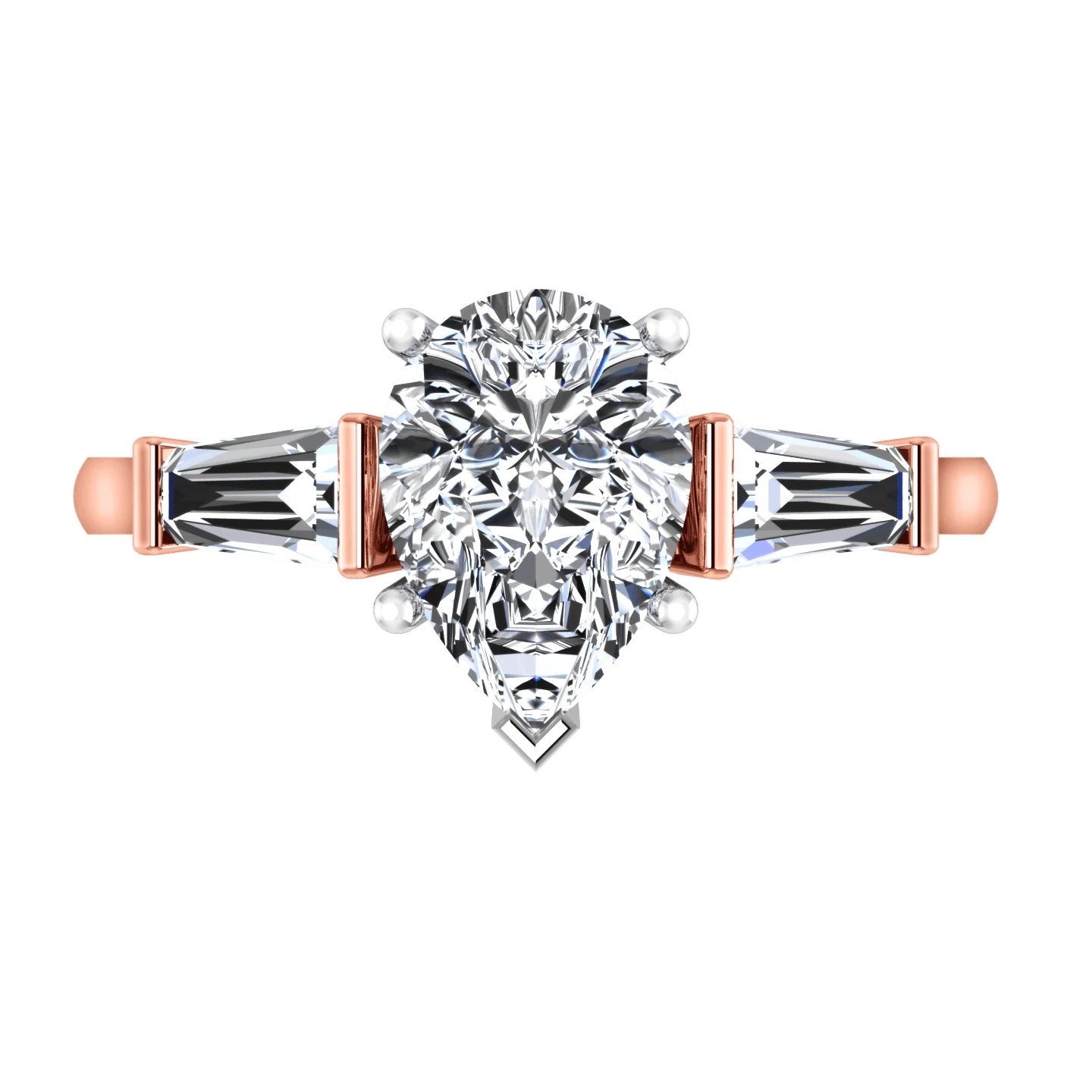 Three Stone Diamond EngagementRing Tapered Baguette 14K Rose Gold - Image 4